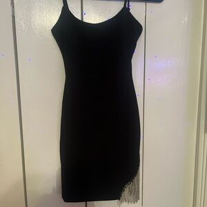 City Studio Black Mini Dress with Fringe Accent